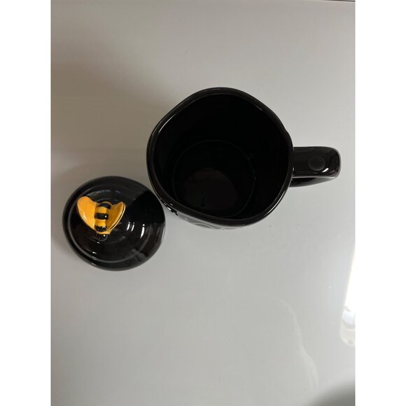 Rae Dunn "Honey Bee" Mug With Lid - Black & Yellow Ceramic - Cute 5" Tall Coffee - Picture 3 of 11